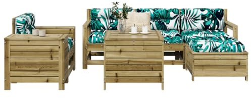 YNGBHFNOP Salon de Jardin 7 Pièces en Bois de Pin Imprégné Autoclave, Ensemble de Mobilier d'Extérieur avec Table Basse et Repose-Pieds Modulable pour Terrasse, Jardin, Patio
