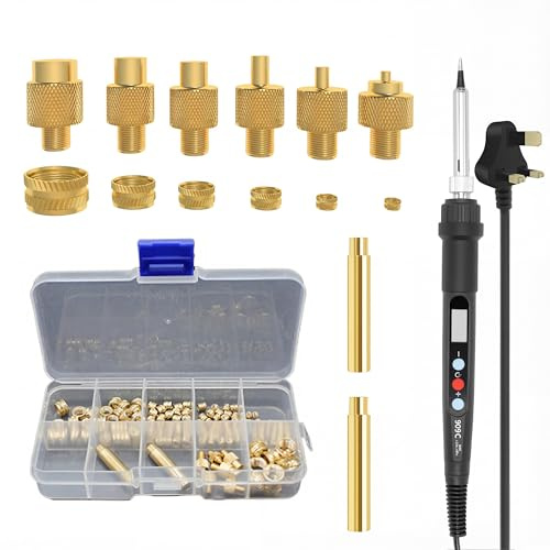 Soldering Iron Kit with Adjustable Temperature: 80W LED 180-500°C | Heat-Set Insert Kit with 130 Threaded Inserts and 6 Tips for 3D Printing and Plastic Repair