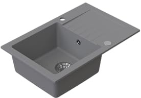 HOMEVELLO Spülbecken PIXANO Einbecken Granitspüle 68x44x20cm Grau, Hochwertige Küchenspüle mit Siphon, Abtropffläche, Pflegeleicht, Kratzfest, Moderne Design, Perfekt für jede Küche