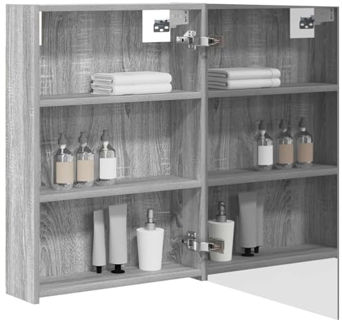 vidaXL Badezimmerspiegelschrank Graues Sonoma 50 x 14,5 x 70 cm, Moderner Spiegelschrank, rechteckig, Wandregal für Badezimmer, praktische Aufbewahrung