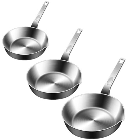 Moliuoly Mini poêle à œufs compacte en acier inoxydable pour une cuisson et un versement faciles. Convient pour les cuisinières à gaz et à induction. Également disponible en poêle à omelette en acier