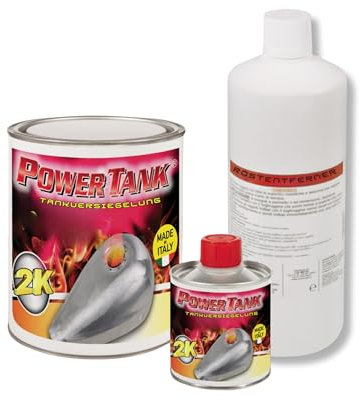 POWER TANK - Trattamento Serbatoio Moto (20/25 Litri) Kit Medio Medium 700 gr per interno Serbatoi benzina Elimina la Ruggine Ripara Protegge Arrugginito da Moto di Auto d'Epoca con Antiruggine