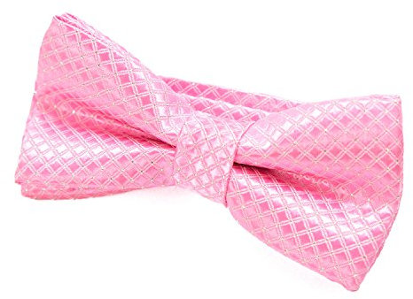 DonDon Edle Kinder Jungen Fliege gebunden und längenverstellbar 9 x 4,5 cm rosa glänzend mit silbernen Punkten