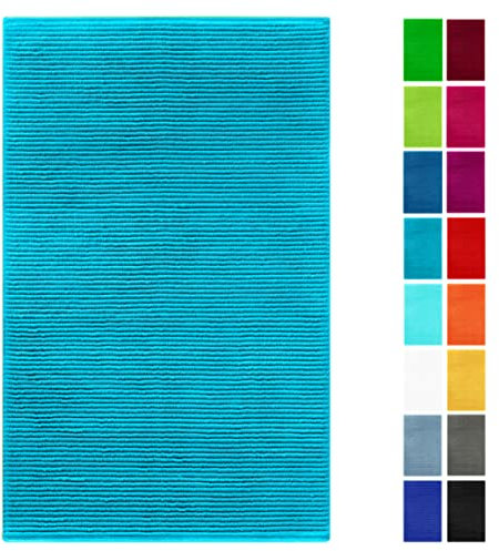 Lashuma saugstarke Badematte 50x80 cm, Linz Frottee schnelltrocknender Badläufer Blau - Aquamarin
