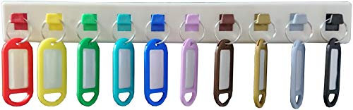 Merriway BH06981 White Wall Mounted Hanging Multi Key Rack Holder Organiser, Self Adhesive with 10 x Coloured Plastic Tags