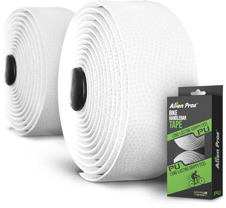 Alien Pros Fahrrad Lenkerband PU (2er-Set) Weiß - Verbessern Sie den Griff Ihres Lenkers mit diesem Fahrrad Lenkerband - Umwickeln Sie Ihren Lenker für eine komfortable Fahrt