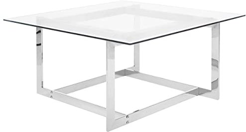 Table Basse avec Plateau en Verre et Cadre en Métal Argenté au Style Moderne et Glamour Beliani
