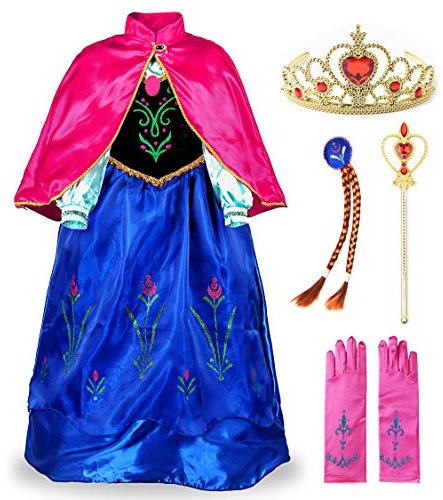 JerrisApparel Mädchen Prinzessin Halloween Cosplay Kostüm Festzüge Party Verkleidung (110, Anna mit Zubehör)