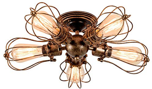 GLADFRESIT Deckenleuchte Retro Metall Deckenleuchte Antik Retro Lampe für Landhaus Schlafzimmer Wohnzimmer Esstisch(Birne nicht enthalten) (Öl Bronze, 5 Lichter)