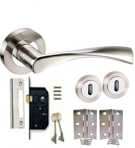 Golden Grace Astrid Design Modern Door Handles Lock Set in Dual Finish with 3 Lever Lock, 2 Keys & 1 Pair of 3 Butt Hinges