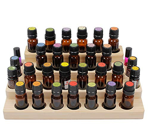 MKNZOME Wooden Essential Oil Box, 30 Slots Aromatherapy Essential Oil Carrying Case Storage Organizer Display Rack Stand Holder for Travel & Presentations
