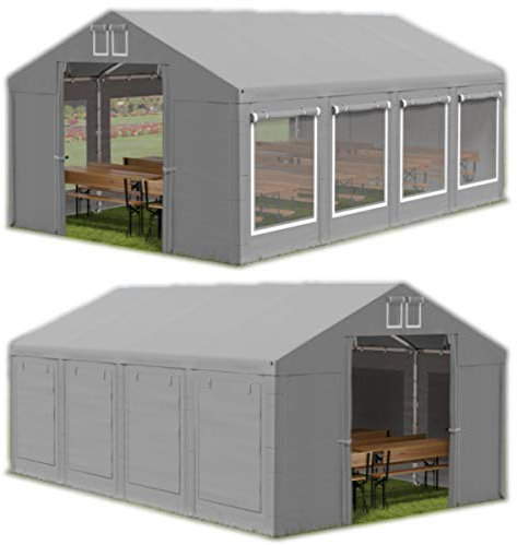 Das Company Tendone per Feste Grigio 5x8m Con Persiane e Zanzariere Impermeabile 560 g/m2 PVC Telone Costruzione Summer - Tenda da Esterno Impermeabile, Tenda Giardino Esterno - Tendone Estate