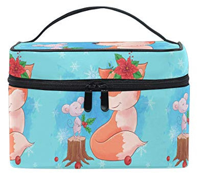 Poinsettia Bouquet Di Topi Volpe Carina Beauty Case da Viaggio Donna Cosmetici Borsa Trucchi Make up Trucco Borse Makeup Organizzatore Ragazza