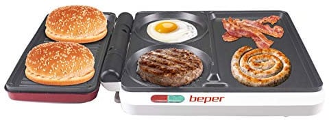 BEPER P101CUD500 Plancha Cocina Electrica Multifuncional 4 en 1 - Sandwichera para Hamburguesas, Verduras, Huevos, Pescado