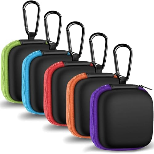 MOLOVA 5 x quadratische Ohrhörer-Hülle, tragbare EVA-Tragetasche, Aufbewahrungstasche für Handy, Zubehör, Organizer mit Karabiner für Kopfhörer, Ohrhörer, Ohrstücke, Kamera-Chips, 5 Farben.