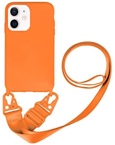 UnnFiko Silicone Case Compatible with iPhone XR, Adjustable Crossbody Necklace, Lanyard Neck Strap Protective Case Cover (Orange, iPhone XR)