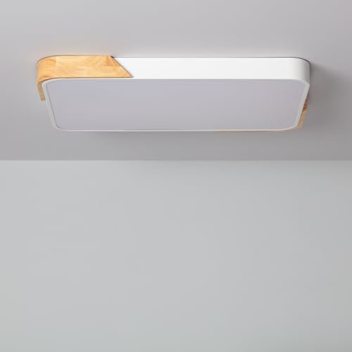 LEDKIA LIGHTING Plafón LED para Cocina, Comedor, Habitación, Baño 30W Rectangular Madera y Metal 625x425 mm Temperatura de Color Seleccionable (Blanco Frío, Neutro, Cálido) Semi-Dari