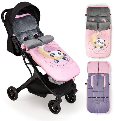 INTERBABY Universal Fußsack Kinderwagen Winter | Weiche, Warme, Wintersack Kinderwagen | Abnehmbare fußsack, Doppelte Öffnung, Leicht zu Waschen, Antiallergene Materialien, Panda Mond Rosa