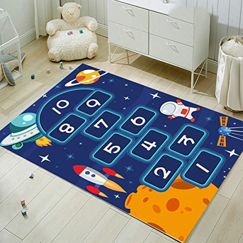 FODELIUY HüPfspiel Teppich Kinderzimmer, Hopscotch Rug, HüPfkäStchen Matte, Spielteppich MäDchen Jungen, HüPfmatte Kinder(80×120cm)