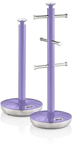Swan SWKA1054PURN Retro Kitchen Towel Pole and 6 Branch Mug Tree, Purple