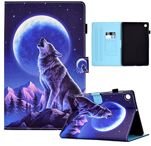 CXTcase Hülle für Samsung Galaxy Tab A8 10,5 Zoll 2021/2022 (SM-X200/X205/X207), Schutzhülle mit Standfunktion, Auto Schlafen/Wachen PU Leder Tablet Cover, Nachtwolf
