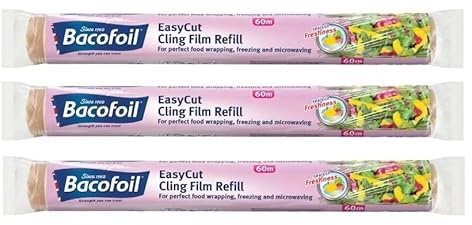 3 x EasyCut Cling Film Refill Rolls for Perfect Food Wrapping Freezing and Microwaving 35cm x 60m