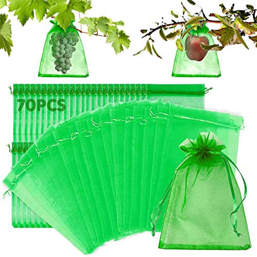 70PCS Traubenschutzbeutel,Obst Schutzbeutel Organzabeutel,Trauben Schutzbeutel mit Zugband,Weintrauben Schutzbeutel,Netz für Weintrauben,Organzasäckchen Kordelzug,Schützen Sie das Obst (grün/70)