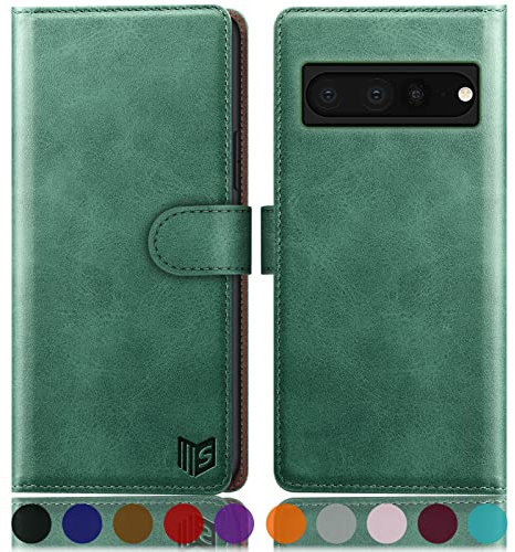 SUANPOT [RFID Schutz für Google Pixel 7 Pro 5G Hülle PU Leder Handyhülle Lederhülle Klapphülle Kartenfach Flip Cover für Pixel 7 Pro Handy hülle Leather Wallet Phone Case Hellgrün