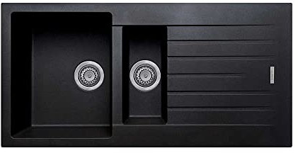 Cookology Arezzo Double Bowl Granite Composite Kitchen Sink - 1.5 Inset and Drainer - Black