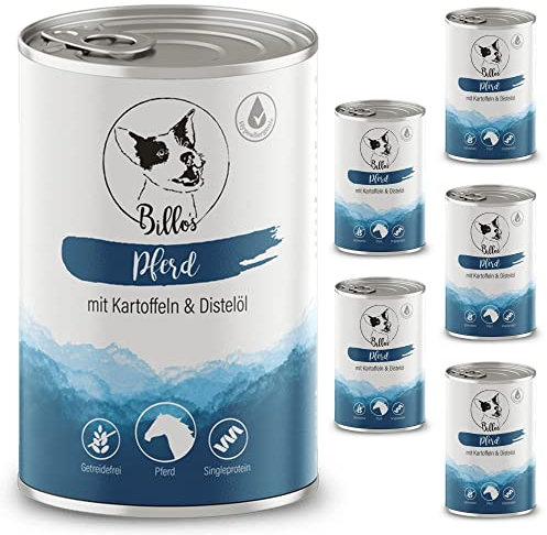 Hundefutter Nass Getreidefrei & Hypoallergen Nassfutter Hund Sensitiv - Hundenassfutter auch für empfindliche Hunde, alle Rassen - Wet Dog Food Grain-Free Adult Horse | Billos Pferd 6er-Pack (6x 400g)
