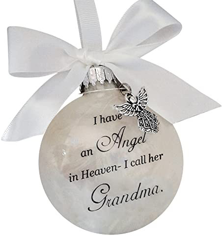 Weihnachten Gedenkkugeln Ornamente Federkugel I Have an Angel in Heaven mit Engel Transparenter Weihnachtskugel Ornament,Weihnachtsschmuck Hängender Anhänger Gedenken an geliebte Menschen,Großmutter