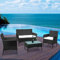 Izrielar Polyrattan Sitzgruppe Set, Balkonmöbel Wetterfest, Gartenmöbel Set mit Sofa, Singlestühle, Tisch und Sitzkissen, Lounge-Set, Terrassenmöbel für Balkon, Terrasse (Schwarz)