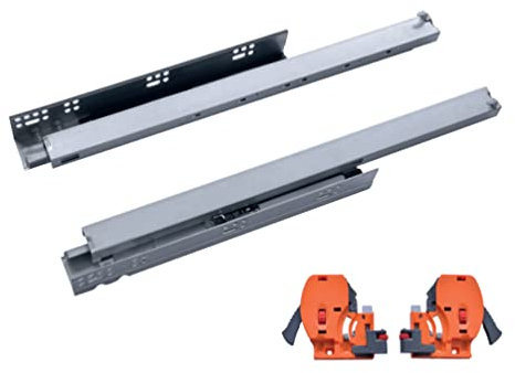 Juego Guía cajón con gatillos y regulación para muebles de cocina, armario, extracción total con sistema de auto frenado aguante de peso de 35kg largos L:350,400,550mm (350mm)