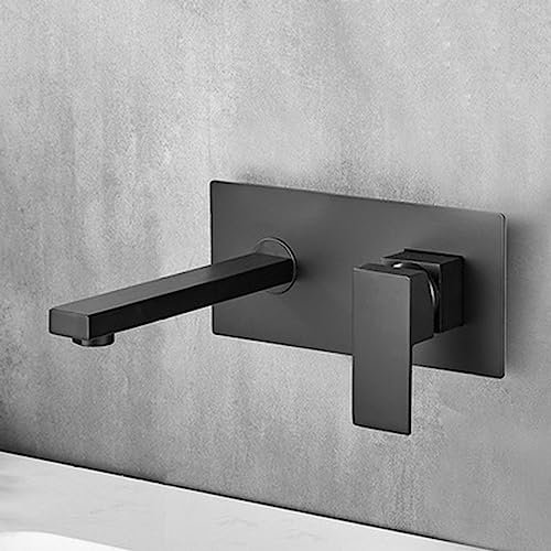 ZYCDP Wasserhahn Bad Waschbecken Wandmontage,Waschtischarmatur aus Messing Einhebelmischer,Bad Wand Wasserhahn 2 loch Mischbatterie,Unterputz Armatur Waschbecken,Schwarz