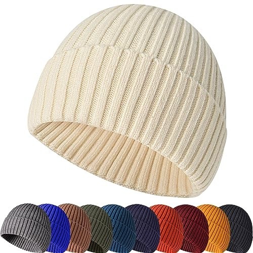 Baynetin Wintermütze Strickmütze, Weich, Warm, Stretch, Bequem, Atmungsaktiv Beanie Mütze Roll up Edge Cuffed Plain Schädeldecke Fisherman Hut Unisex (Beige)