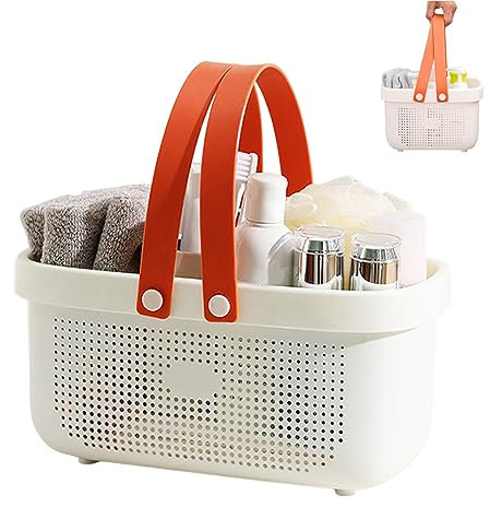 Gcroet Paniers de Rangement de Salle de Bain Avec Poignée - Panier de Douche en Plastique 12.40x7.01x6.14 Pouces - Caddy de Nettoyage Non Glissant Hollow-Out