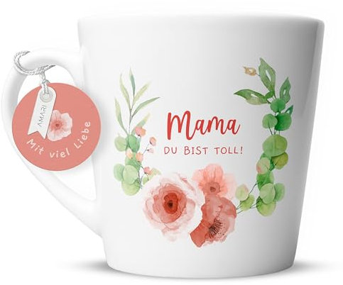 Amari ® Mama Tasse (Blume) - Geburtstagsgeschenk für Mama - Muttertagsgeschenk Tasse - Beste Mutter Geschenk - Muttertag Tasse Geschenk - Teetasse