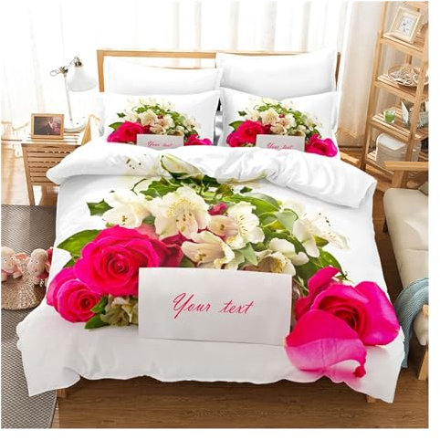 Bettbezug-Set mit rosa Blumen, Bettbezug und Kissenbezüge, King-Size, 220 x 240 cm, Doppelbett, Einzelbett, 3D-Queen-Size-Bettwäsche, Rosa, komplettes Doppelbett (Farbe: 8, Größe: EU-Doppelbett 200 x