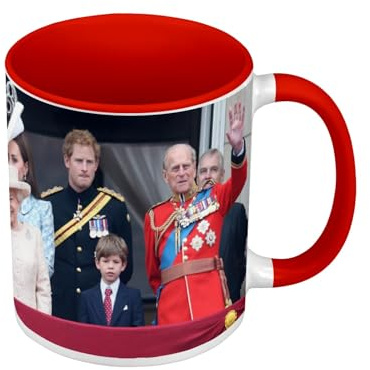 Tasse Farbe Premium Qualität Rot – Königin Elisabeth II Royal Family 2019 Queen of England Philip Charles – Tasse mit Henkel und farbigem Innenraum