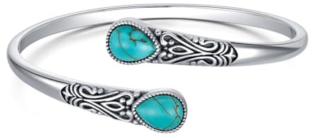 BETHZA Verstellbares Türkis Manschettenarmband aus 925er Sterlingsilber, echtes Türkis, handgefertigt, Boho-Stil, Navajo-Stil, Armreif, Geschenk, Größe 6,5–7,5