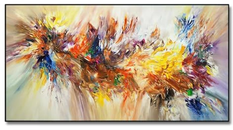 HOLEILUCK Grande peinture abstraite - Fleur colorée - Peinture sur toile pour salon - Décoration murale - 100 x 200 cm - Sans cadre