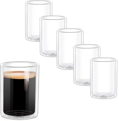 Wilmax | Thermogläser | 200 ml | 6er-Set | Doppelwandige Gläser für Wasser, Tee, Kaffee, Cocktails | Teegläser & Kaffeegläser | Gläser für Heiß- und Kaltgetränke | Wassergläser | Spülmaschinenfest