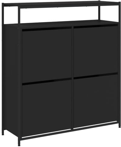 vidaXL Schuhschrank, Schuhkipper mit 4 Klappen, Schuhregal Schuhablage Platzsparend für Eingangsbereich, Schuhkommode Schuhaufbewahrung, Schwarz