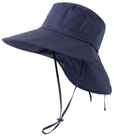 TOP-EX XL/XXL Damen Sonnenhut Baumwolle UPF 50+ Sonnenschutz Sommerhut mit Nackenschutz für Damen Breite Krempe Outdoor Gartenhut Faltbar Navy blau Groß