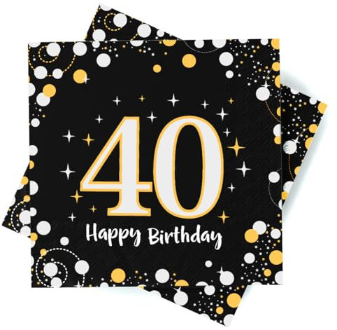 Servietten 40. Geburtstag, 30 Stück Servietten 40 Geburtstag Mann, Deko 40. Geburtstag Mann Frau, Happy Birthday 40 Servietten Tischdekoration, 3-Lagig Geburtstagsdeko Servietten