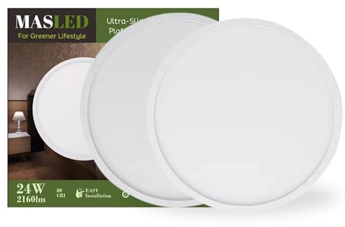 ONEGlobal MASLED 2 Pack 24W 6000K LED Ceiling Light Bathroom | 2160lm, 23cm, Cool Daylight | Ideal for Bathroom, Kitchen, Bedroom, Entrance, Garage, Office | Size: 23cm x 2.2cm