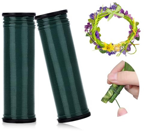 2 Rolle Bindedraht Grün, 200m x 0.7mm Basteldraht, Pflanzendraht Blumendraht Grün, Draht zum Basteln, Wickeldraht für DIY Schmuckherstellung Stängelwickel Pflanzen Garten Weihnachtskranz Deko