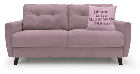 DIVANI STORE - Divano Letto Matrimoniale CALLISTO in Tessuto Morbido Impermeabile - 168 cm Con Materasso 120x197 cm - Artigianale - Rosa