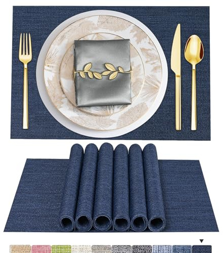 ARTAND Placemats Navy BlueTable Mats Set of 4 Woven Vinyl Place Mats for Dinner Table Washable & Durable Indoor/Outdoor Use Table Accessories -4 Pcs,02 Navy Blue