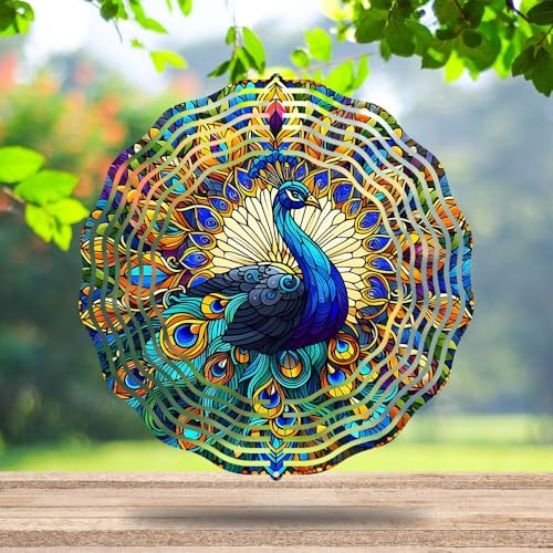 Windspiel aus Metall, Pfau, 3D, kinetische Hängedekoration, Innen- und Außenbereich, Gartenornament